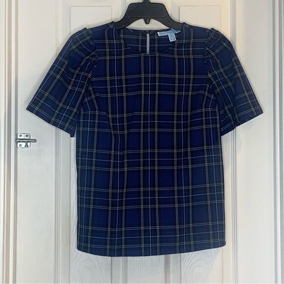 Draper James Blue Plaid Puff Sleeve Blouse Size 0 - Picture 1 of 10